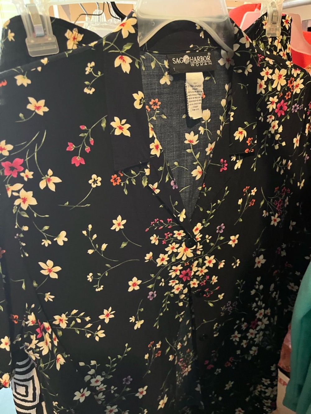 Sag Harbor Black Floral Button-Up Blouse with matching skirt 1X